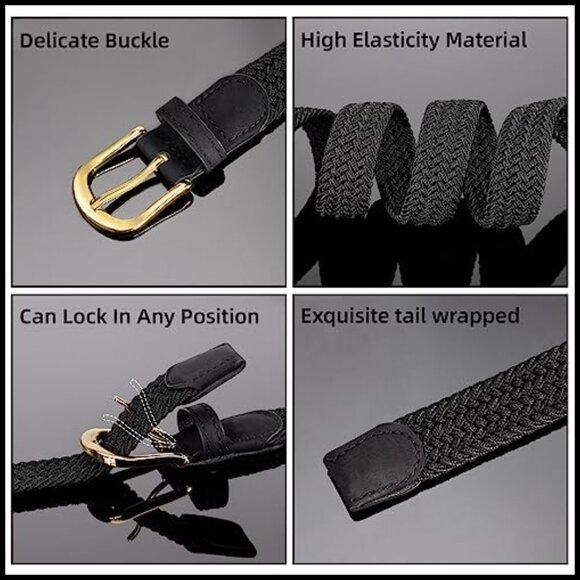 Braided Elastic Woven Belt with Gold Buckle, Stretch Fabric main image 5